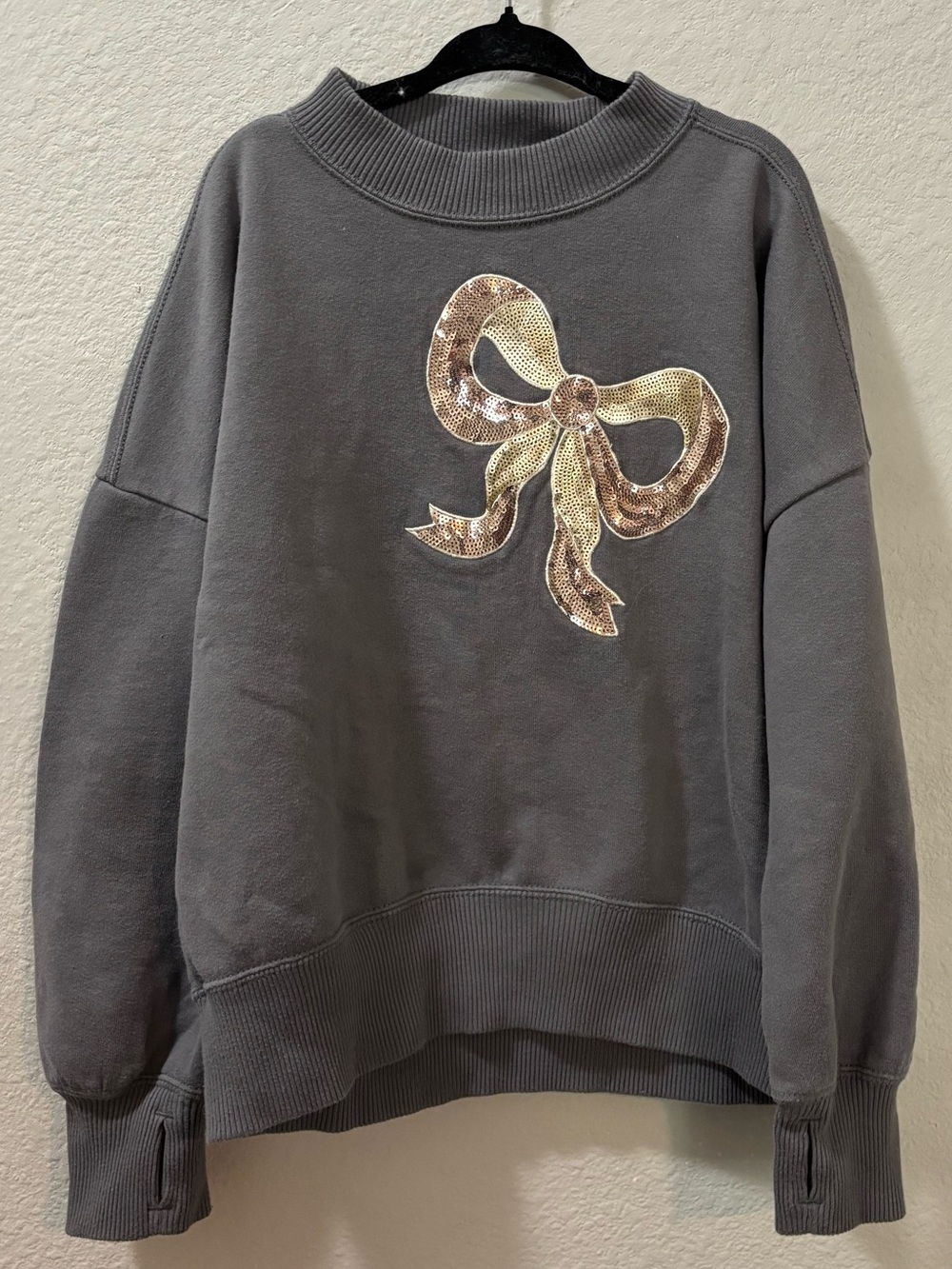 Abercrombie Kids Gray Sequin Bow Cozy Pullover Sweatshirt Size 7/8